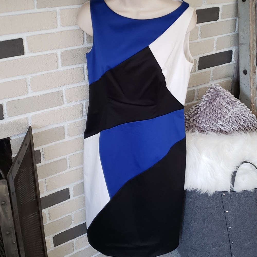 Vintage 90s Anne Klein Colorblock Sheath Dress Mod Blue Black 6